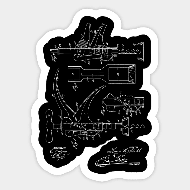 Corkscrew Vintage Patent Hand Drawing Sticker by TheYoungDesigns